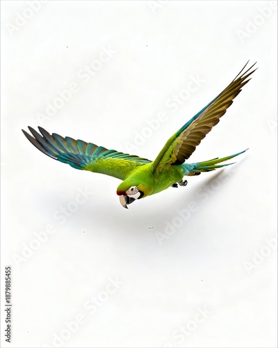 Guacamayo volando sobre fondo blanco