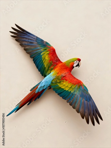 Macaw with open wings seen from above