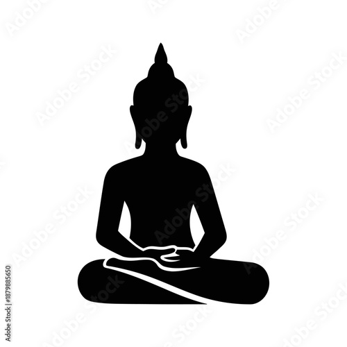 Black silhouette of a meditating Buddha figure for wellness spa branding and zen yoga or spiritual meditation and peaceful religious eastern culture or philosophy design projects