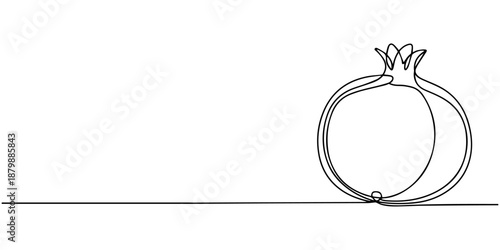 Continuous linear drawing of pomegranate. One line drawing garnet. Pomegranate in one line style. Vector illustration. one line Icon drawing, Continuous linear drawing of pomegranate, One line drawing