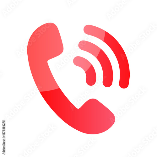 Vibrant red telephone icon with dynamic ringing waves, symbolizing an active incoming call, essential communication, and seamless connectivity for modern digital interfaces and mobile applications