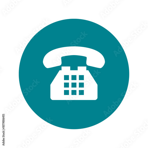 Classic Landline Telephone Icon on Teal Circle Representing Contact and Communication - Retro Device Symbol for Customer Service and Support