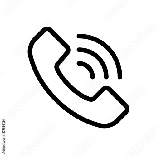 Clean outline vector icon representing a ringing phone receiver, symbolizing an incoming call, active communication, or customer support contact. Ideal for web and app design interfaces