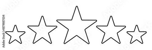 Five Star Rating Outline Minimalist Vector Feedback Symbol stars isolated on white background.