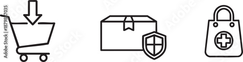 E Commerce and Security Icons Set Cart Shield Lock
