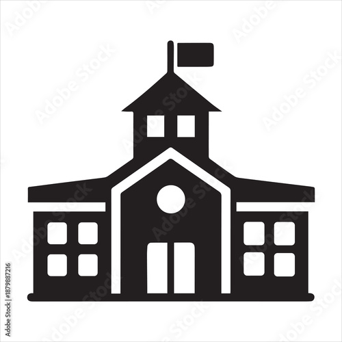 School Building With Clock Icon Vector