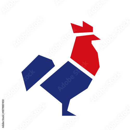 Geometric Simple Rooster Illustration Design in Red and Blue Colors Shape