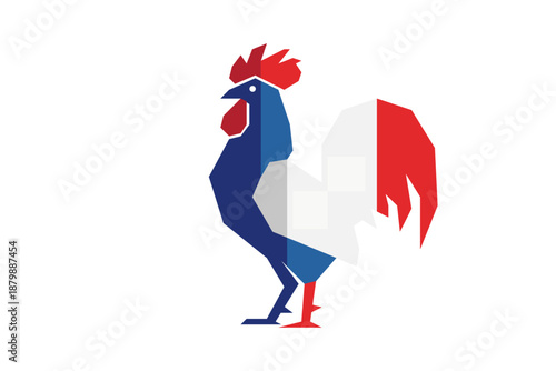 Geometric Stylized French Rooster Illustration with National Flag Colors Design