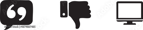 Feedback and Review Icons Quote Thumbs Down and Desktop Monitor