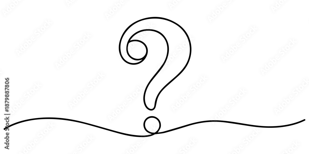 Fototapeta premium Question mark vector one line drawing illustration, One continuous drawing of a question mark, Question mark continuous one line drawing. Asking sign in simple linear style. Quest, quiz concept.