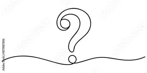 Question mark vector one line drawing illustration, One continuous drawing of a question mark, Question mark continuous one line drawing. Asking sign in simple linear style. Quest, quiz concept.
