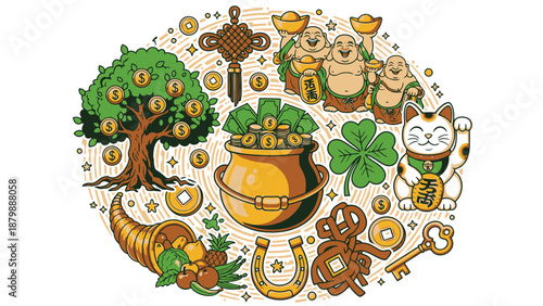 Golden Luck Symbols and Treasures