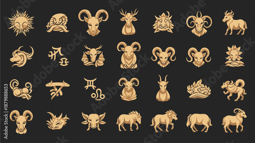 Gold Animal Silhouettes on Black Background