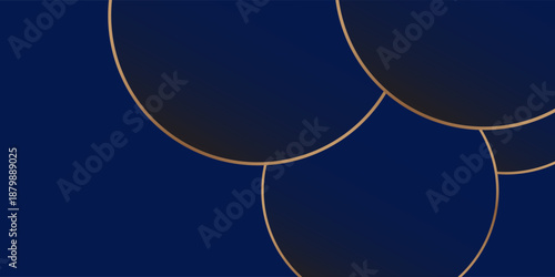 3D blue luxury abstract background overlap layer on dark space with golden circles lines decoration. Modern graphic design element cutout style concept for web banner, flyer, card, or brochure cover