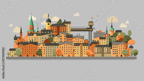 Färgglad Minimalistisk vektor Illustration av Södermalm i Stockholm