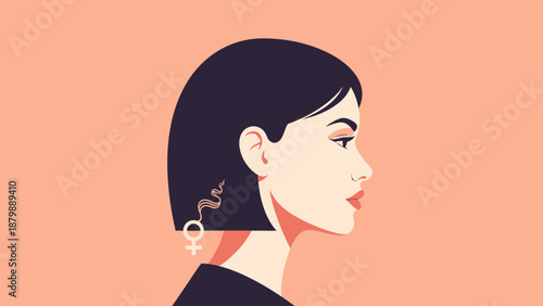 A Woman's Profile in Silhouette with a Venus Symbol Earrings, representing Femininity and Empowerment
