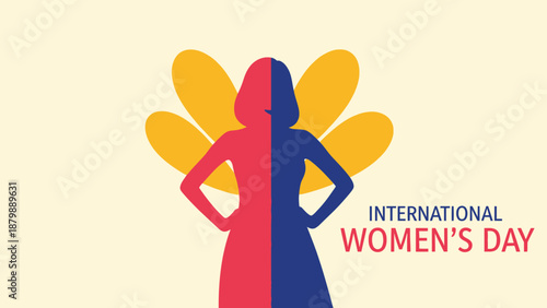 Celebrating International Women's Day with a powerful female silhouette and floral accent, honoring women's achievements and empowerment globally