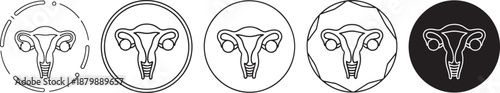 Uterus icon variations showcasing different line styles and design approaches Vector