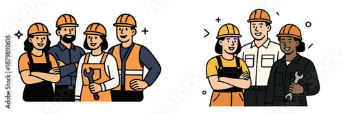 Construction workers collaborating in a professional teamwork setting