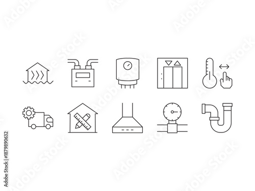 Heating & Plumbing line editable icon set
