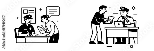 Police officer assisting citizen in an office setting