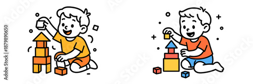 Playful children building colorful blocks for creative fun