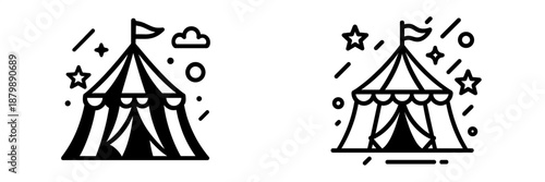 Colorful circus tent illustration with playful elements for events