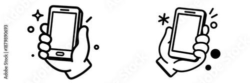 Two hands holding smartphones in vector illustration style