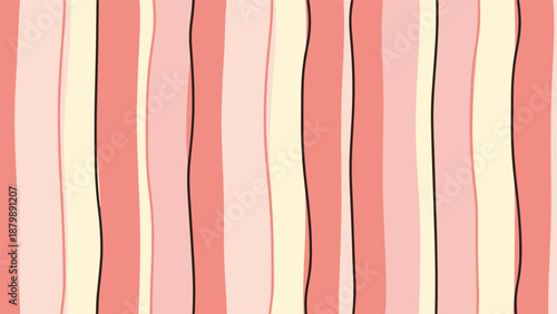 Abstract vertical pattern with wavy stripes in soft shades of pink cream and black creating a rhythmic and modern textile design.