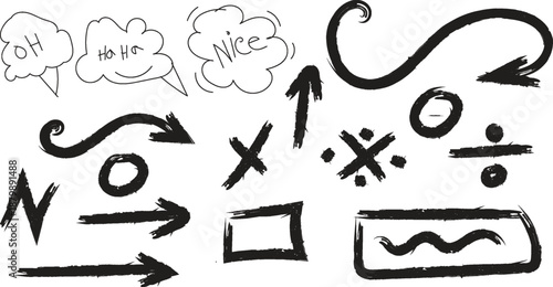Collection of hand drawn arrows and symbols