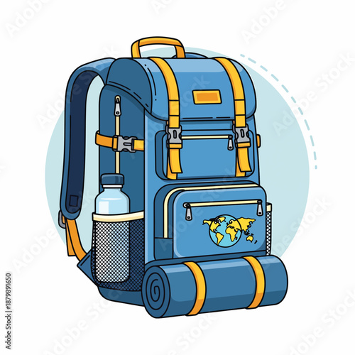 Hiking Backpack With Map And Water Bottle