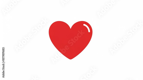 A bright red heart symbol with a glossy appearance on a white background representing love and affection