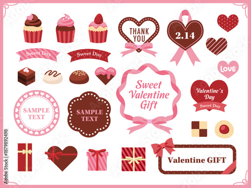バレンタインギフト＆スイーツあしらい素材セット｜Sweet Valentine Gift and Chocolate Decoration Vector Set