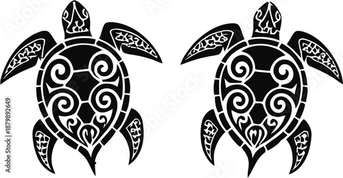 vintage twin turtle Polynesian tribal tattoo design
