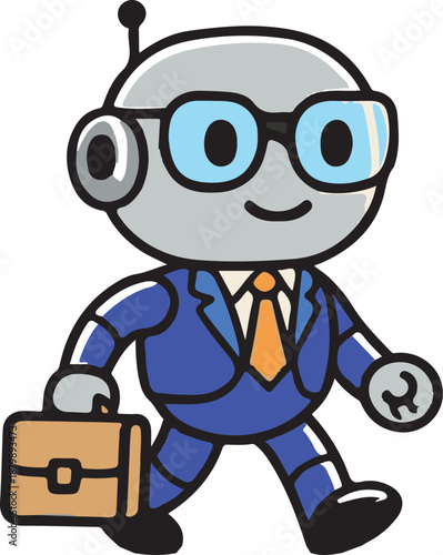 AI Robot Businessman with Briefcase Vector for Sticker and Book Illustration