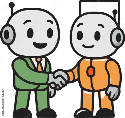 AI Robot Shaking Hands Business Partnership Vector for Illustration Kid Book