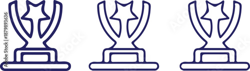 three trophy award star bule line icon set vector illustration style art logo