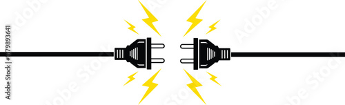 Electric Plug Connection Icon with Power Cables and Lightning Sparks, Energy Supply and Electricity Concept Vector Illustration
