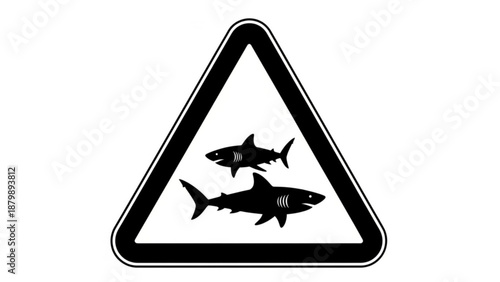 Shark swimming underwater warning sign, sea predator hazard icon, beach safety alert symbol.