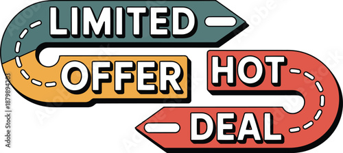 Colorful Limited Offer and Hot Deal Arrows Vector Illustration