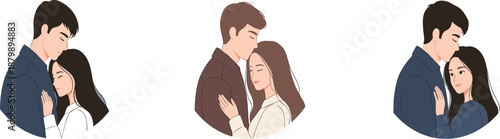 Romantic Couple Hugging Illustration Set Showing Love, Care And Emotional Connection Minimal Flat Vector Design