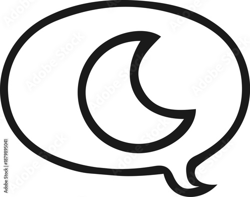 Moon in speech bubble icon. Nighttime chat. Vector. Line style.