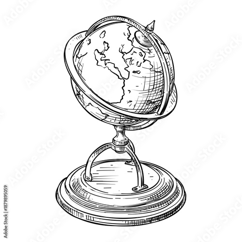 vintage globe vector line art hand drawn illustration