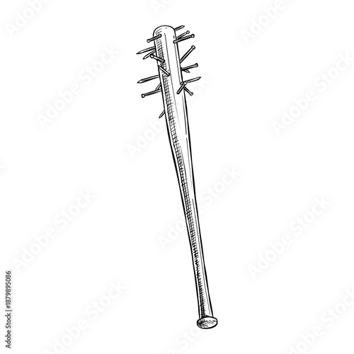 nailed baseball bat vector line art hand drawn illustration