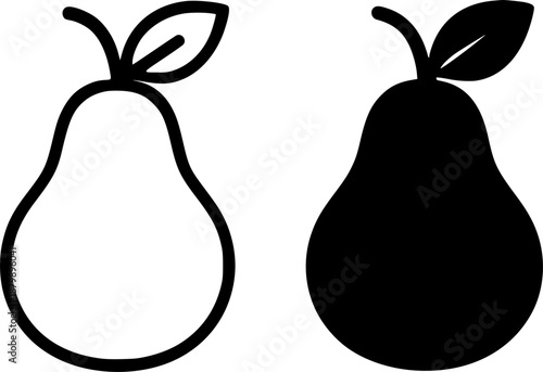 Pear illustration icon in outline and silhouette style