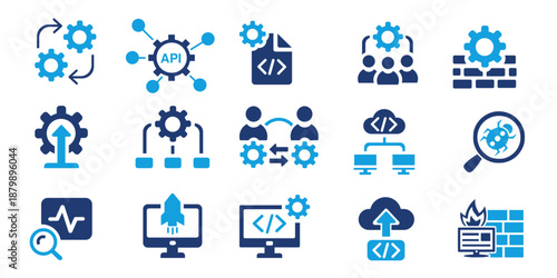  DevOps and Cloud Automation editable Icon Set for Software Development ,api and IT System solid icon set  