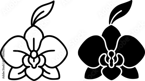 Orchid flower illustration icon in outline and silhouette style