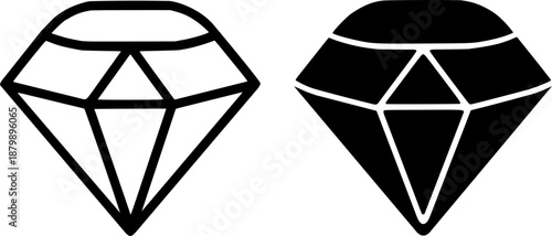 Antique icon, diamond illustration in outline and silhouette style