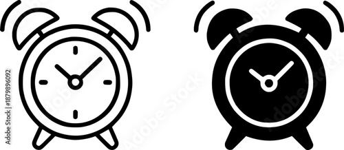 Vintage icon, alarm clock illustration in outline and silhouette style