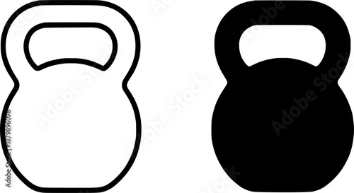 Kettlebell illustration icon in outline and silhouette style